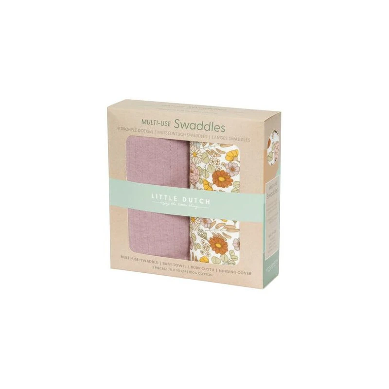 Lot De 2 Langes 70x70 LITTLE DUTCH Little Flowers/pure Mauve 4 Lot De 2 Langes 70x70 LITTLE DUTCH Little Flowers/pure Mauve – Image 2