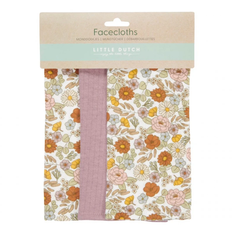 Lot De 3 Débarbouillettes LITTLE DUTCH Vintage Little Flowers / Mauve 3 Lot De 3 Débarbouillettes LITTLE DUTCH Vintage Little Flowers / Mauve